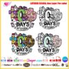 Set of four colorful 100 Days of School SVG layered designs with pencils, donuts, and hourglasses, suitable for Cricut and Silhouette projects.