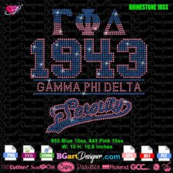 1943 sorority Gamma Phi Delta rhinestone svg, Gamma Phi Delta greek letters digital rhinestone template sorority