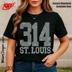 314 St. Louis rhinestone template displayed on a black T-shirt for custom apparel crafting
