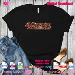 49ERS rhinestone design on black shirt mockup, digital download for cutting machines using SS10 rhinestones