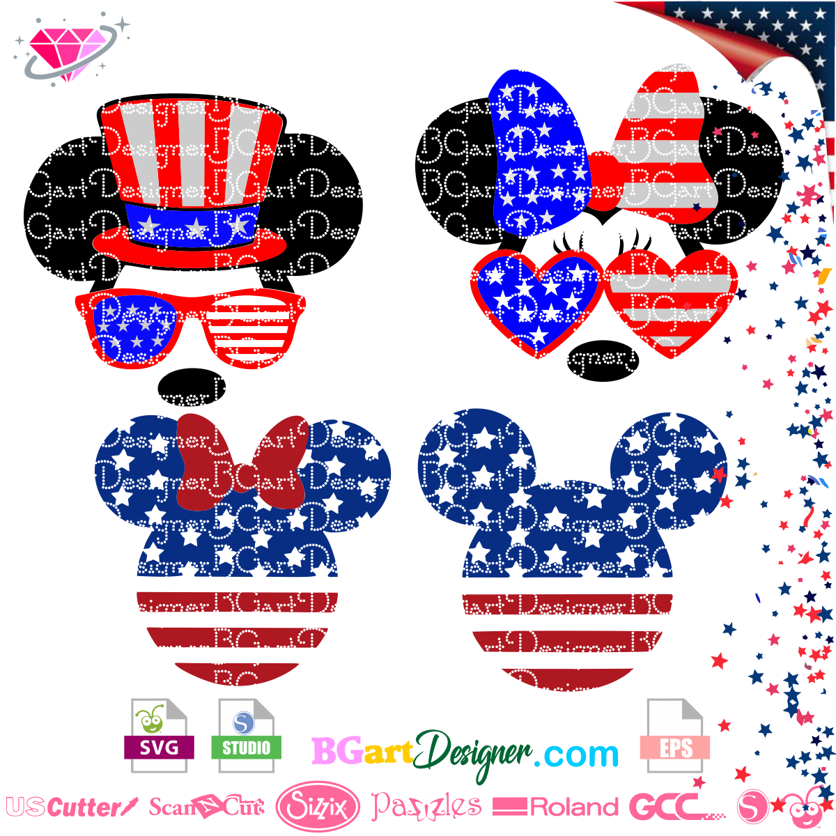 Download Clip Art Cricut File Fourth Of July Svg Patriotic Svg Silhouette File 4th Of July Svg Mickey Mouse Svg Disney Svg Minnie Mouse Svg Art Collectibles