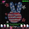 Digital rhinestone template of a hand making the peace sign with an American flag background. Available in SVG, EPS, DXF, and PNG formats for creating custom mockups using cutting machines like Cricut, Silhouette, and Brother. Perfect for personalizing garments with a Groovy 4th of July theme, Independence Day designs, and faux rhinestone effects using holographic heat transfer vinyl.
