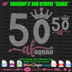 50 af and fabulous crown rhinestone template svg cricut silhouette