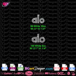 ALO logo rhinestone template in 10ss and 6ss versions with sizes and stone count displayed