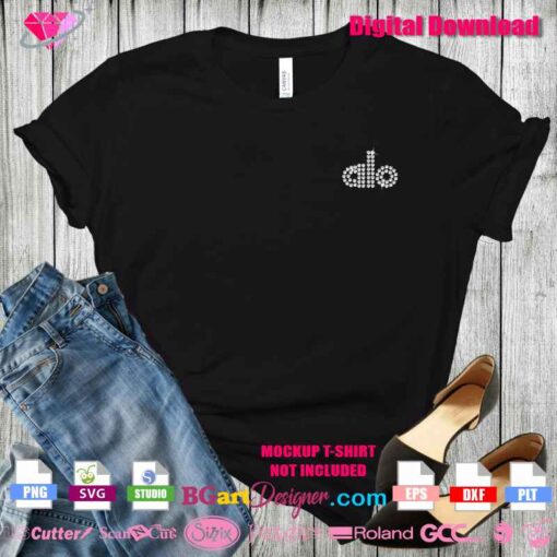ALO digital rhinestone template with vertical sparkle logo for apparel decoration