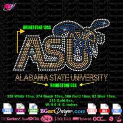 asu alabama state university full rhinestone logo fill in svg, asu bee bling rhinestone template