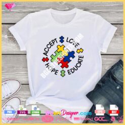 accept love hope educate autism quote svg cricut download, autism shirt svg file