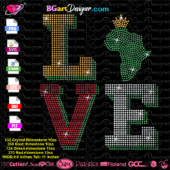Download Africa Love rhinestone SVG cricut silhouette, Black History bling template SVG eps png plt dxf, Black Power SVG, Africa rhinestone Cricut File