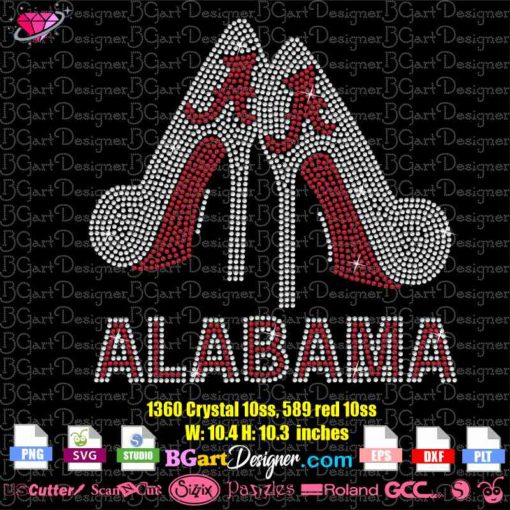 alabama high heel logo rhinestone svg cricut silhouette, alabama shoes bling transfer iron on