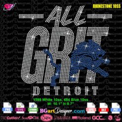 All Grit Detroit rhinestone template digital design with blue lion for Cricut and Silhouette.