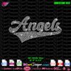 Angels baseball rhinestone design template with 691 white SS10 stones, 9x4.5 inch digital SVG file for Cricut