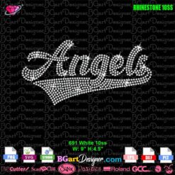 Angels baseball rhinestone design template with 691 white SS10 stones, 9x4.5 inch digital SVG file for Cricut