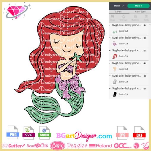 ariel mermaid baby princess svg, little mermaid clipart, disney ariel svg cricut silhouette