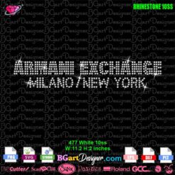 Armani Exchange rhinestone design template with Milano/New York text for cutting machines, digital file format