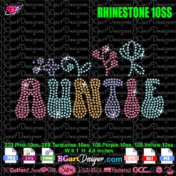 auntie vintage retro flowers rhinestone svg, aunti groovy bling rhinestone transfer shirt