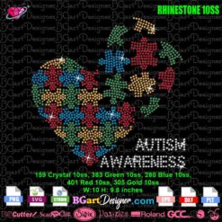 autism awareness big heart puzzle pieces rhinestone svg cricut download