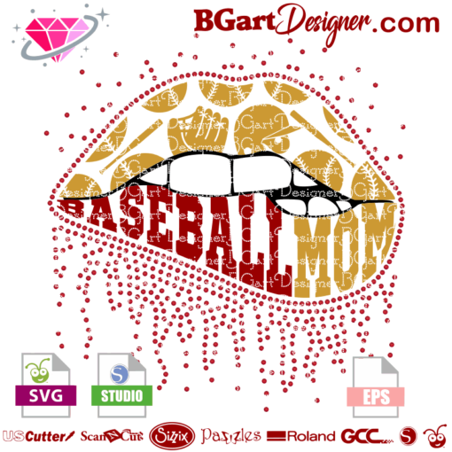 baseball mom dripping lips with helmet glove bat cap svg cricut file vector cut files silhouette cameo