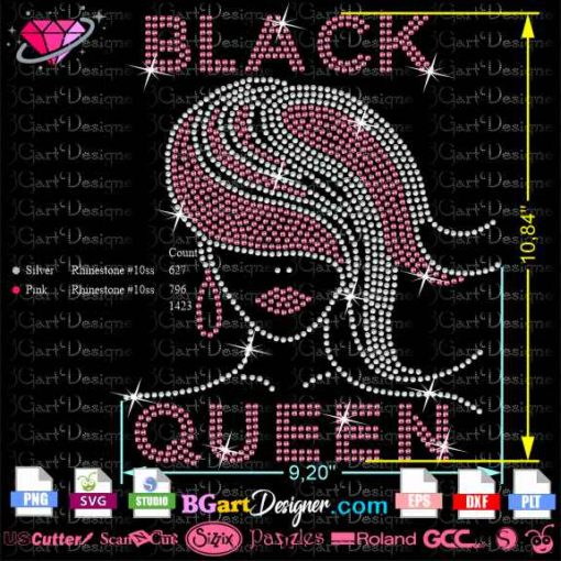 black queen rhinestone face svg, black queen digital rhinestone template, black woman bling cut file