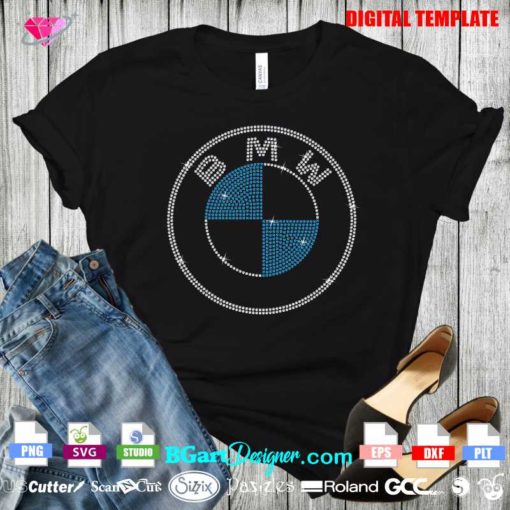 bmw bling rhinestone transfer, bmw new logo digital rhinestone template