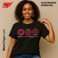 BTS World Tour Arirang 2026 rhinestone template shirt design with red crystals, K-Pop concert rhinestone transfer for apparel decoration