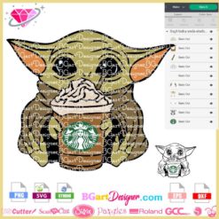 baby yoda with starbucks coffee svg cricut silhouette, baby yoda coffee sublimation svg download