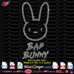 bad bunny logo rhinestone svg cricut silhouette, bad bunny digital rhinestone template download