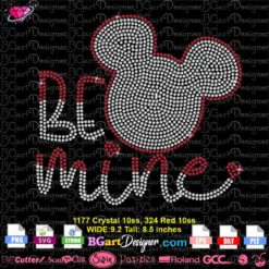 Be Mine mickey rhinestone svg, valentine mickey bling digital rhinestone template download