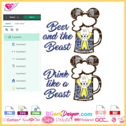 belle and Beast disney beer mug svg