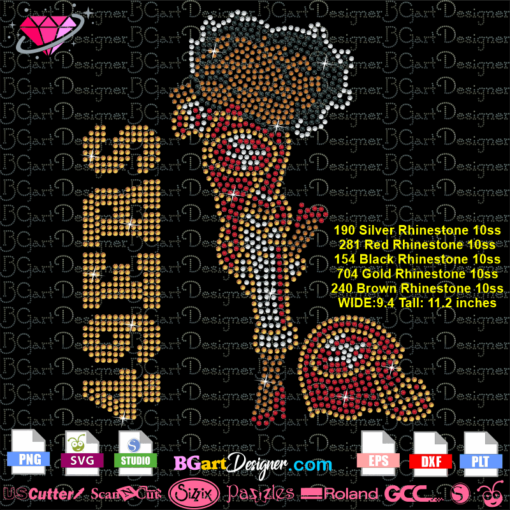 betty boop 49ers rhinestone svg cricut silhouette, san francisco betty boop bling template svg download, betty boop rhinestone transfer iron on