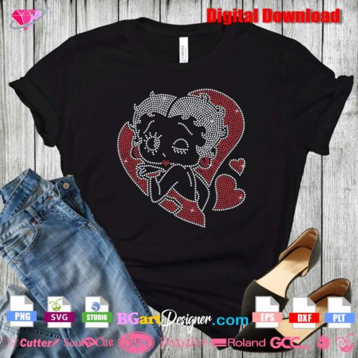 betty boop heart bling rhinestone template svg plt file