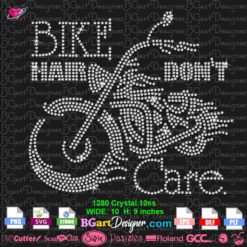 bike hair don't care rhinestone svg cricut silhouette, motorcycle bling rhinestone template