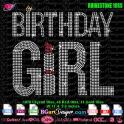 birthday girl lipstick rhinestone svg, birthday girl bling download
