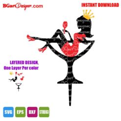 martini wine glass birthday woman silhouette cake topper layered svg