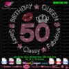 Digital Rhinestone Template Download - Birthday Queen Sassy Classy Fabulous Circle Design with Age 50, Crown, Lips, Stars, and Hearts for 10ss Rhinestones