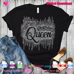 birthday queen heart cross crown bling rhinestone transfer shirt svg cricut download