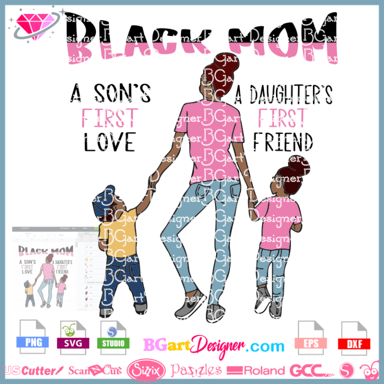 Download lllᐅBlack Mom Son Daughter SVG - cricut cameo svg layered ...