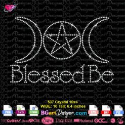 blessed be witch rhinestone svg, Blessed Witchcraft bling template svg, moon goddess phase bling sublimation png