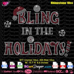bling in the holidays rhinestone svg, christmas holiday rhinestone svg, hotfix rhinestone christmas template, vector cricut cuttable file, silhouette cameo files