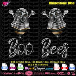 boo bees ghost rhinestone template svg, ghost halloween bling transfer download