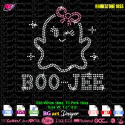 Boo-Jee ghost rhinestone template SVG PLT with 539 white and 79 pink SS10 stones