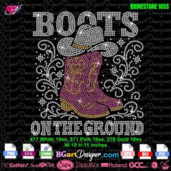 Boots on the Ground rhinestone digital design for t-shirts showing cut file compatibility and crystal layout