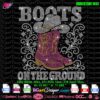Boots on the Ground rhinestone digital design for t-shirts showing cut file compatibility and crystal layout