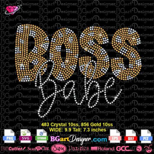 boss babe digital bling rhinestone template svg, boss girl bling rhinsestone hot fix stone transfer,