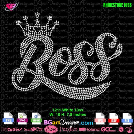 boss crown heart rhinestone svg, boss digital rhinestone template svg