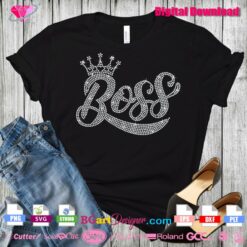 boss crown bling rhinestone transfer t-shirt download svg cricut