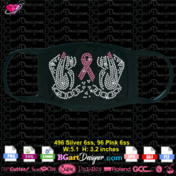 break every chain mask digital rhinestone template svg cricut silhouette, woman hands pink ribbon chain bling transfer iron on, cancer awareness bling mask svg plt download