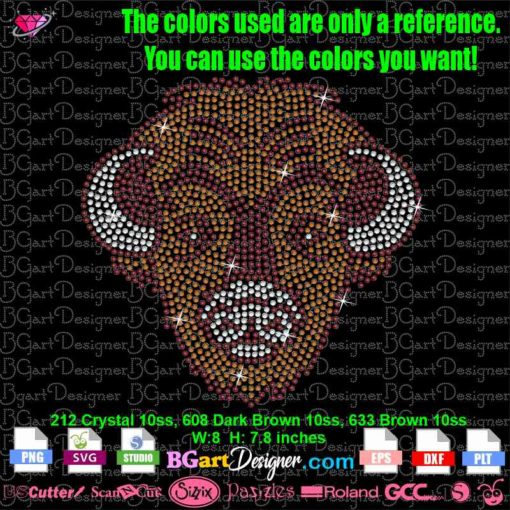 buffalo head rhnestone svg, bison head rhinestone svg, buffalo logo bling rhinestone template svg