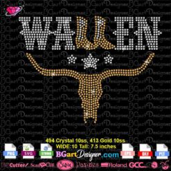 Bullhead wallen rhinestone svg, Wallen Western digital rhinestone template download, Country wallen bling svg cricut silhouette