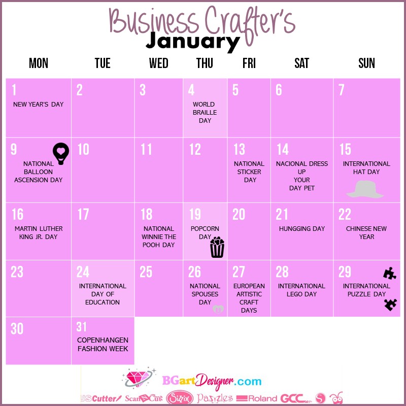 Business crafters january calendar