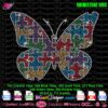 butterfly puzzle pattern rhinestone svg, autism butterfly rhinestone template svg cricut